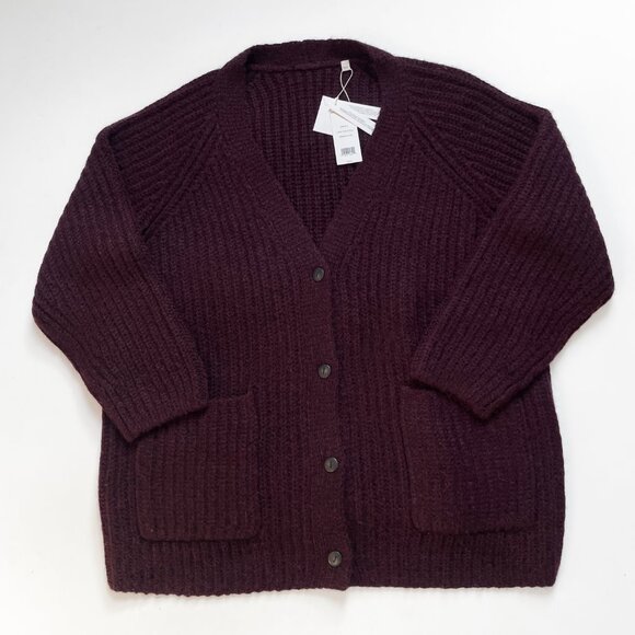 Vince Ribbed Wool Blend Pocket Cardigan H Plum Wine Size XXXL NEW NWT - Picture 3 of 10